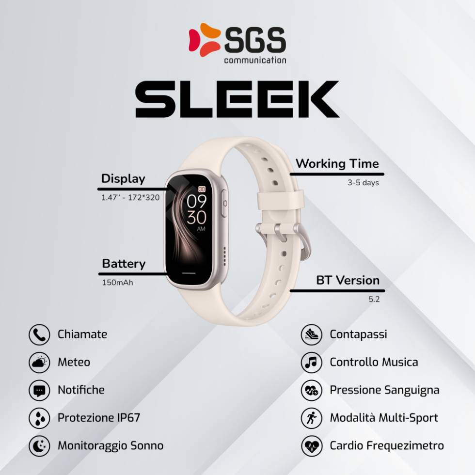 SMARTWATCH 18mm SGS SLEEK  CON FUNZIONE TELEFONO BEIGE - immagine 2